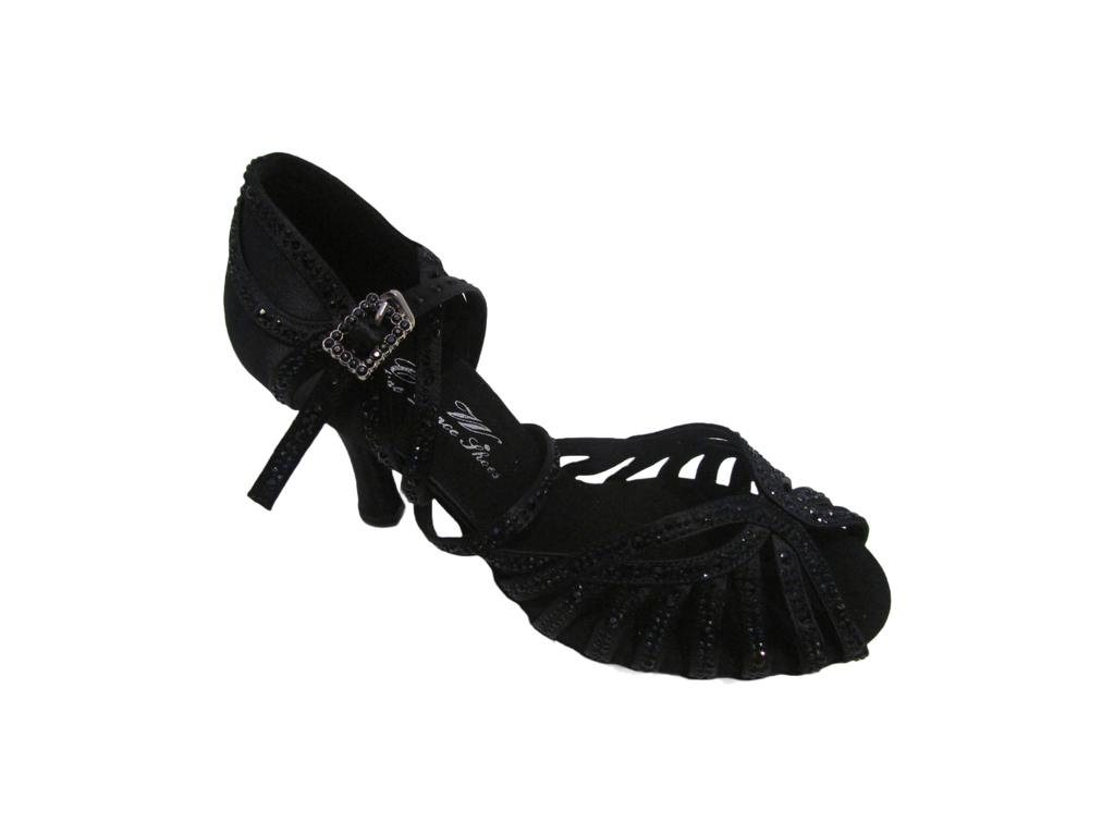 Women's Black Satin with Crystals Salsa/Latin Shoes - 1114-13/1114-23