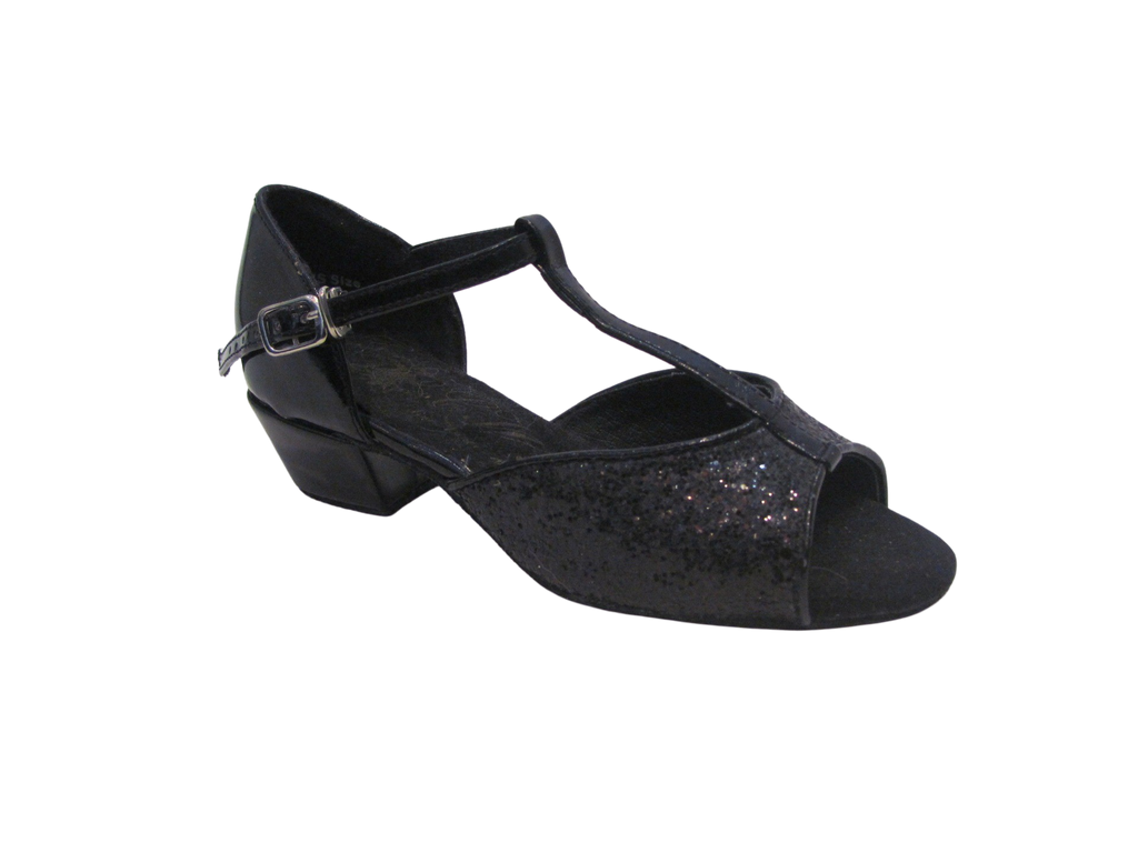 Kid's Black and Glitter Latin Shoes - 160901
