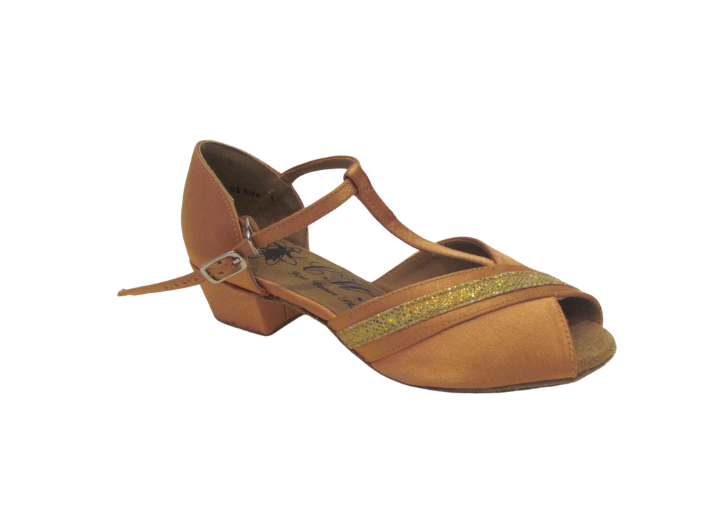 Kid's Tan Satin with Gold Sparkle Latin Shoes - 168505B