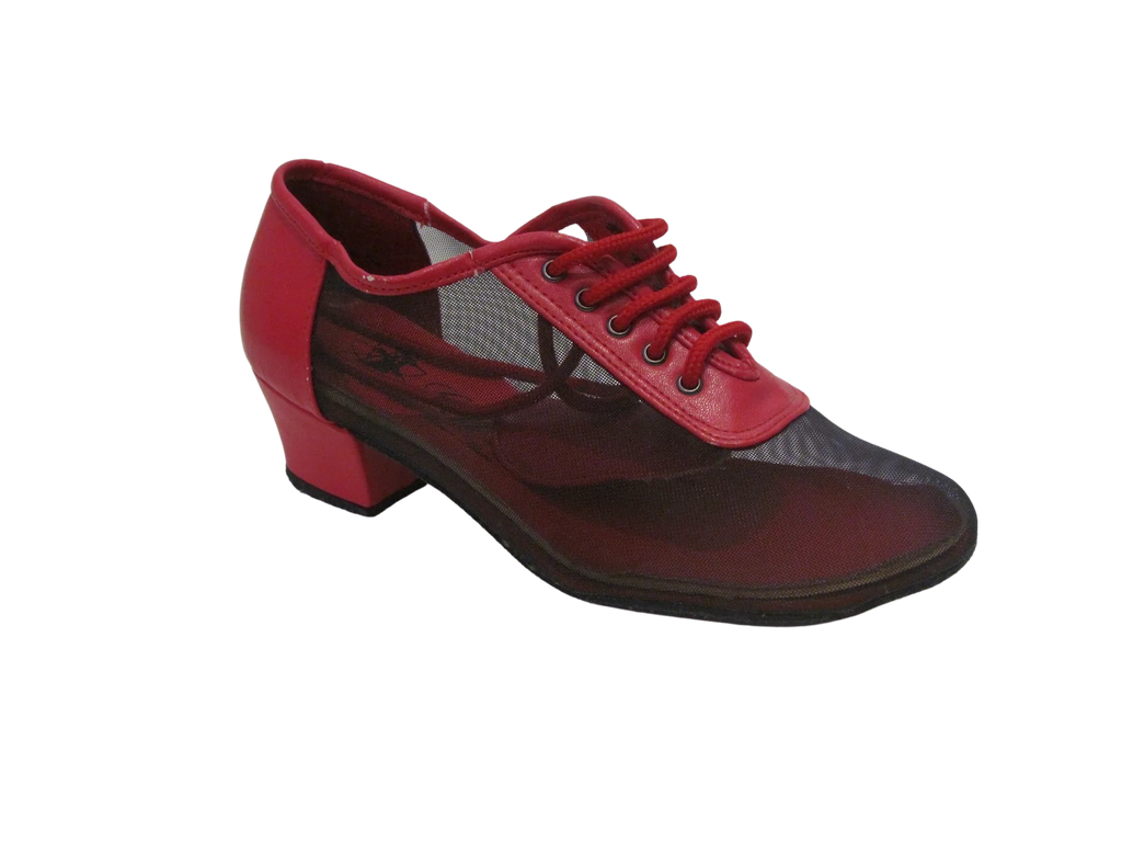 Women's Red Leather and Mesh Practice Shoes - 200213