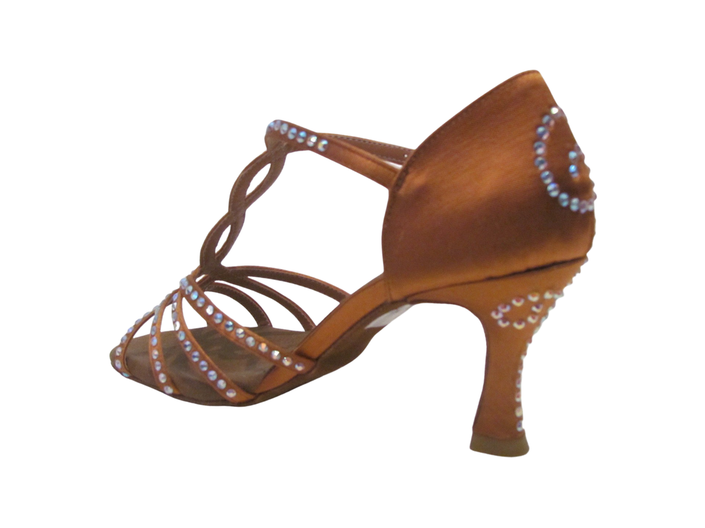 Women's Deep Tan/White Satin with Crystals Salsa/Latin Shoes - 283-19