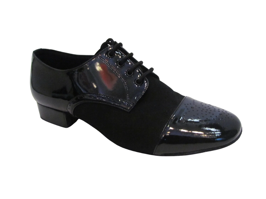 Men's Shiny Black and Velvet Leather Shoes - 318