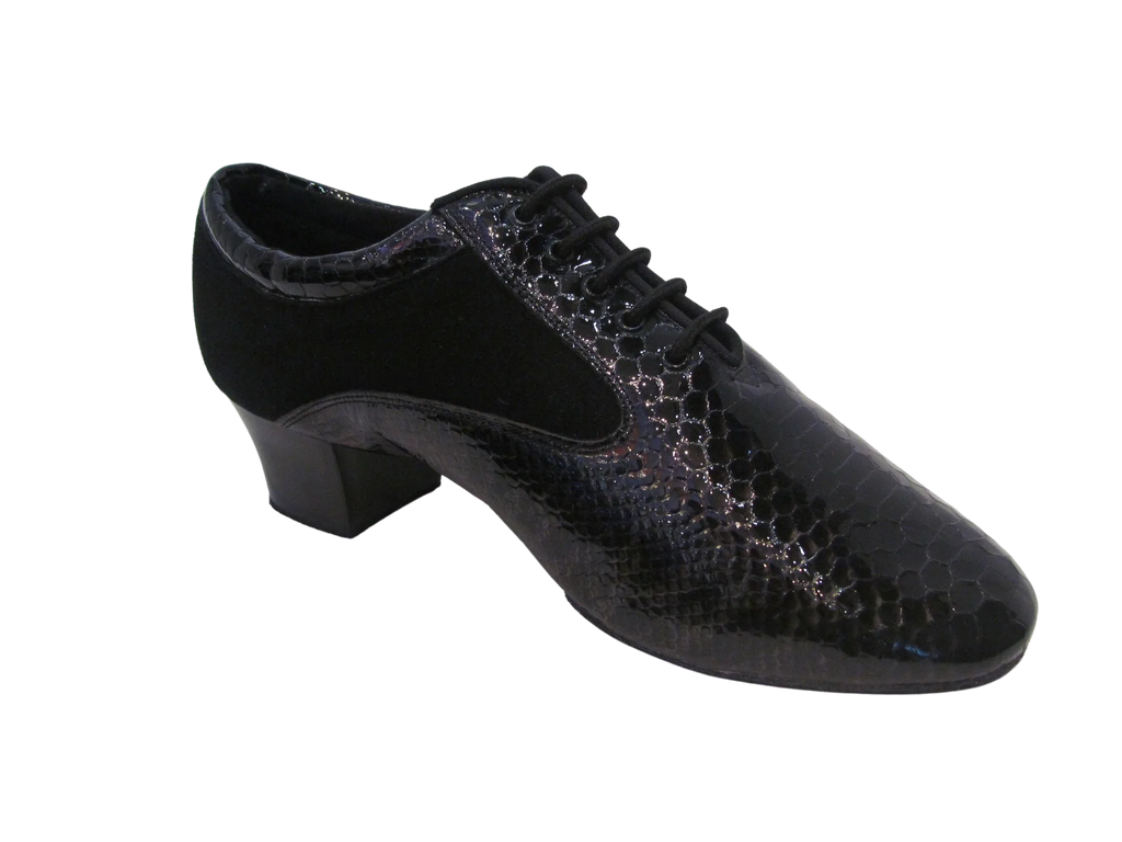 Men's Black Snake Patent Leather Latin Shoes - 455