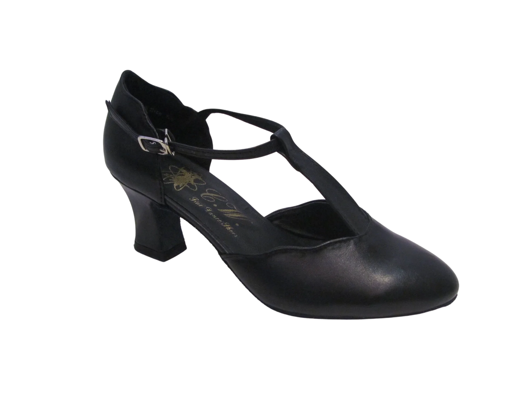 Women's Black Leather Ballroom Shoes - 681909