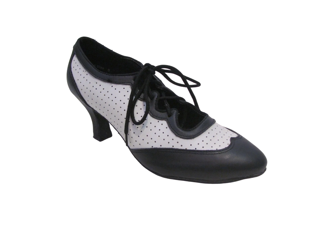 Women's Black and White Leather Ballroom/Practice Shoes - 682301