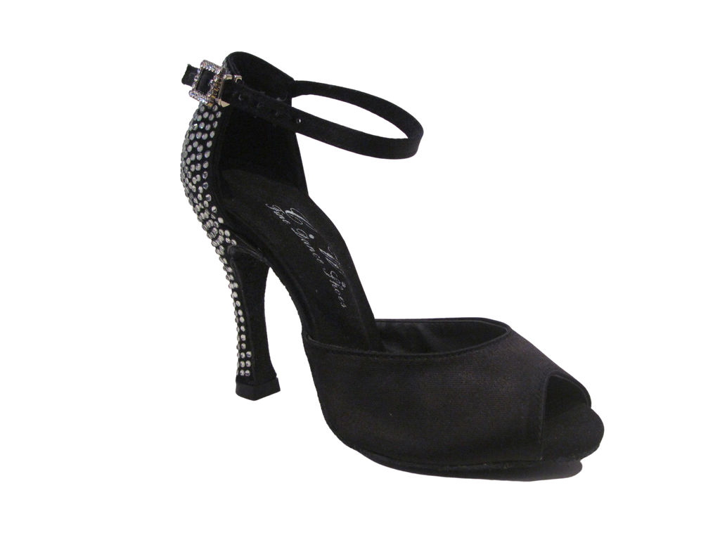 Women's Black Satin with Crystals Salsa/Latin Shoes - 740-13/740-23/740-25