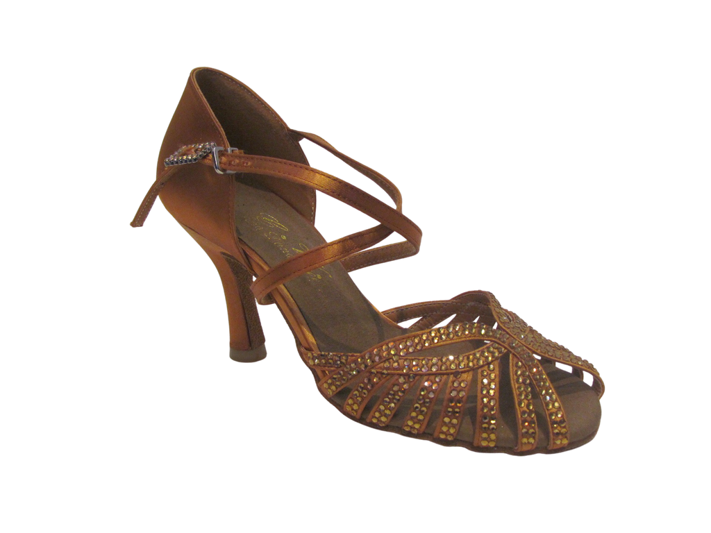 Women's Deep Tan Satin Salsa/Latin Shoes - 742-1/742-13/742-23