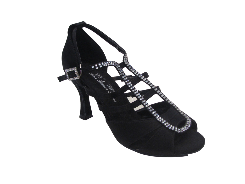 Women's Black Satin & Crystal Salsa/Latin Shoes - 744-19