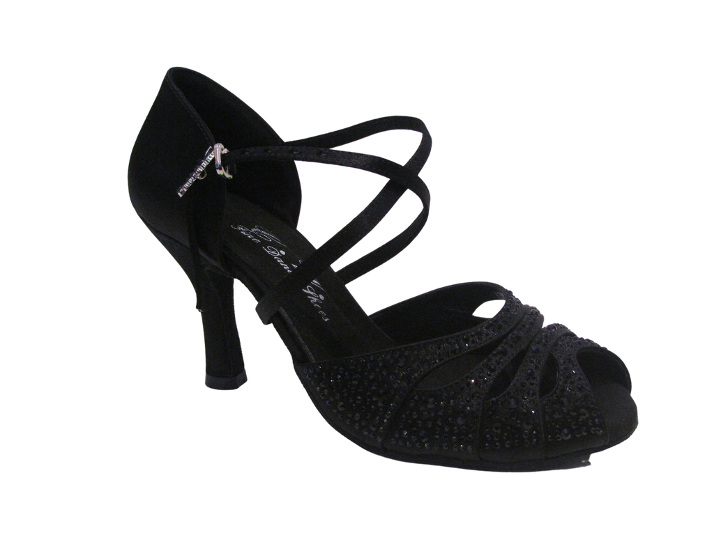Women's Black satin with Black Crystals Salsa/Latin Shoes - 758-23