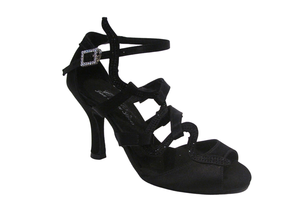 Women's Black Satin with Crystals Salsa/Latin Shoes - 774-23