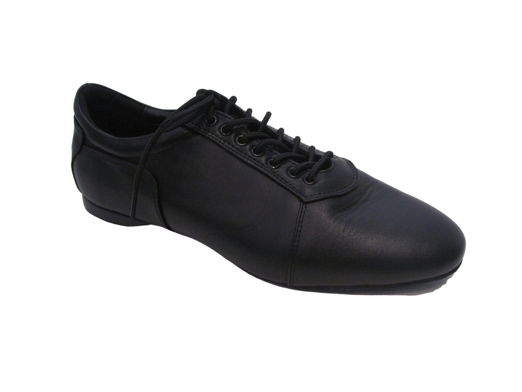 Men's Black Leather Flat Heel Jazz Shoes - 7795