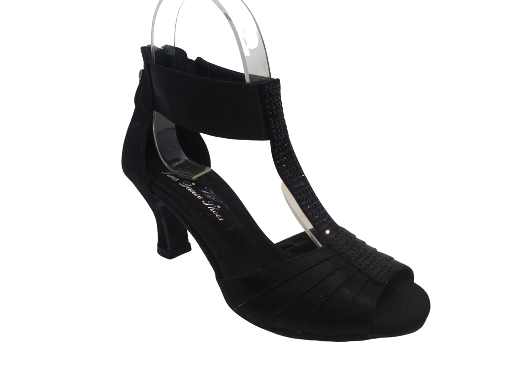Women's Black Satin with Black Crystals Salsa/Latin Shoes - 827-13/827-19/827-28
