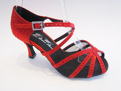 Women's Red Tan Satin & Crystals Salsa/Latin Shoes - 916-19