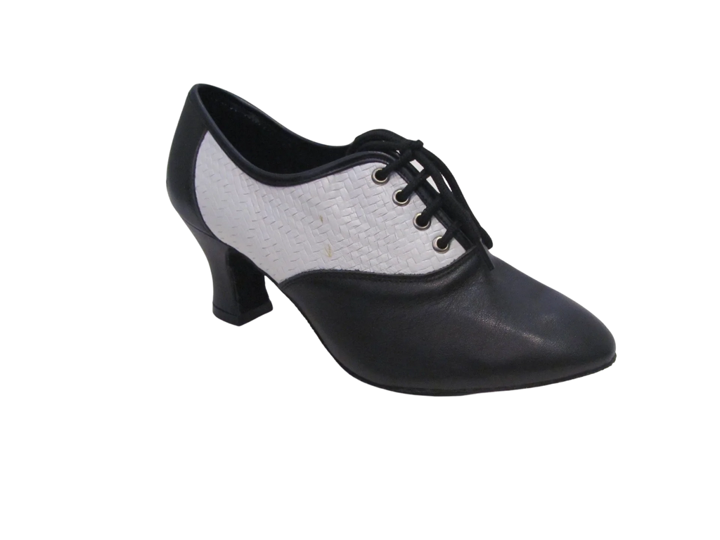 Women's Black and White Leather Ballroom/Practice Shoes - T3