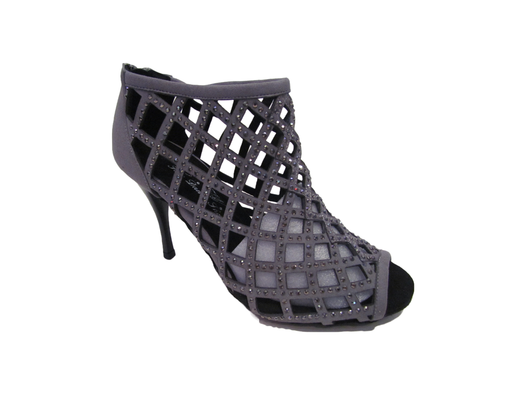 Women's Gray Velvet with Diamonds Salsa/Latin Shoes - 1008-13/1008-28