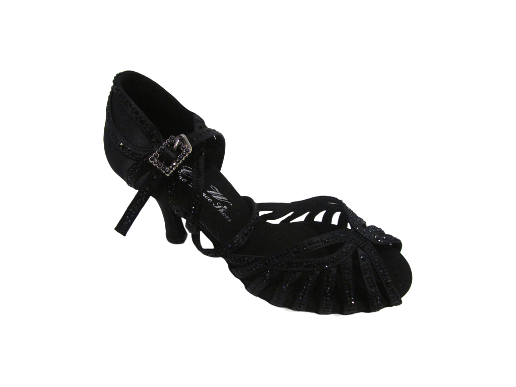 Women's Black Satin with Crystals Salsa/Latin Shoes - 1114-13/1114-23 backup