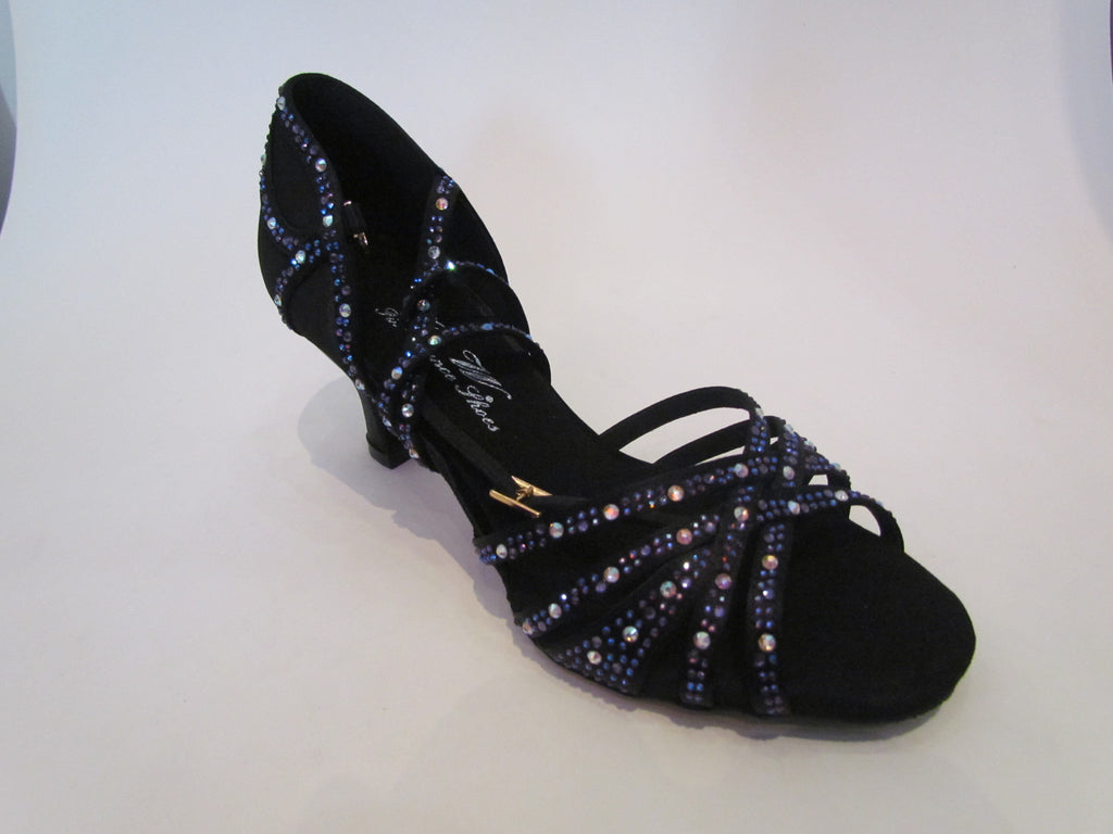 Women's Black Satin with Rainbow Diamonds Salsa/Latin Shoes - 1154-13