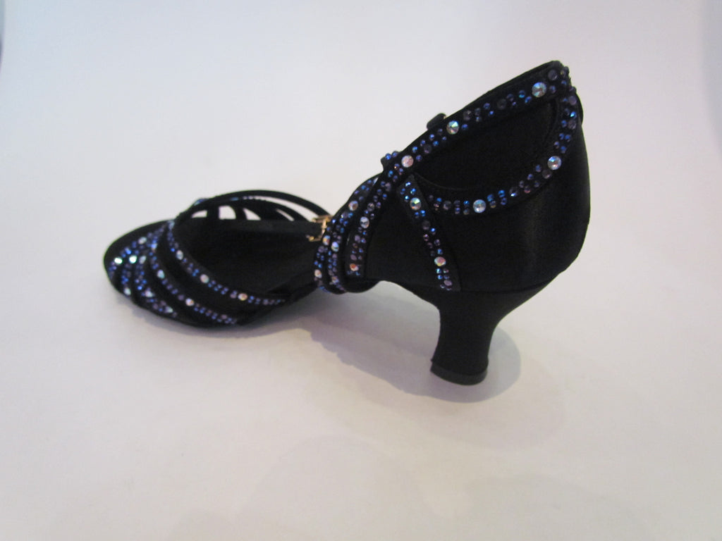 Women's Black Satin with Rainbow Diamonds Salsa/Latin Shoes - 1154-13