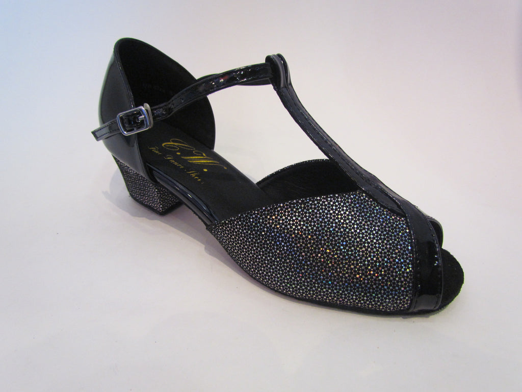 Women's Black PU Silver Glitter Salsa/Latin Shoes - 169104