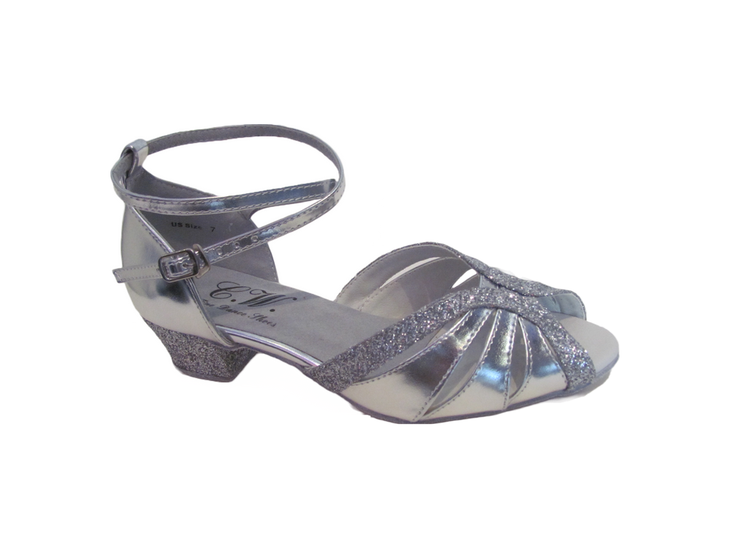 Women's Silver Satin and Glitter Salsa/Latin Shoes - 271311