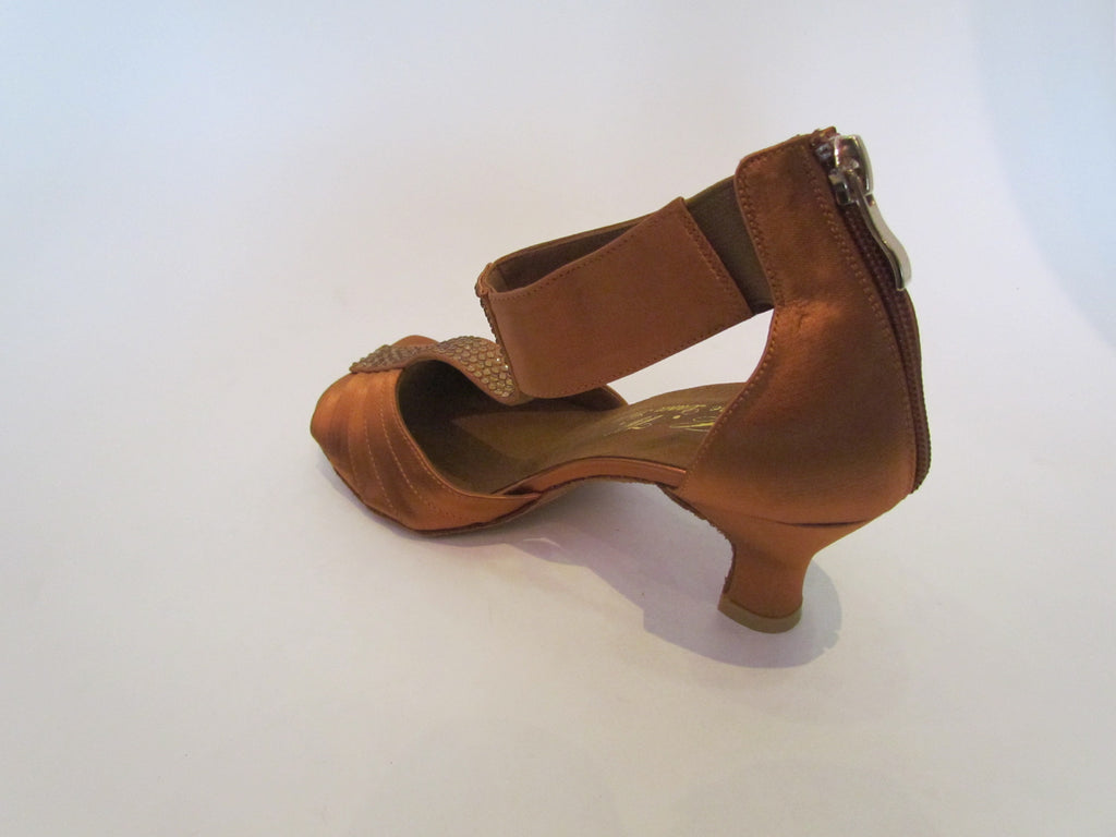 Women's Deep Tan Satin with Yellow Crystals Salsa/Latin Shoes - 827-13