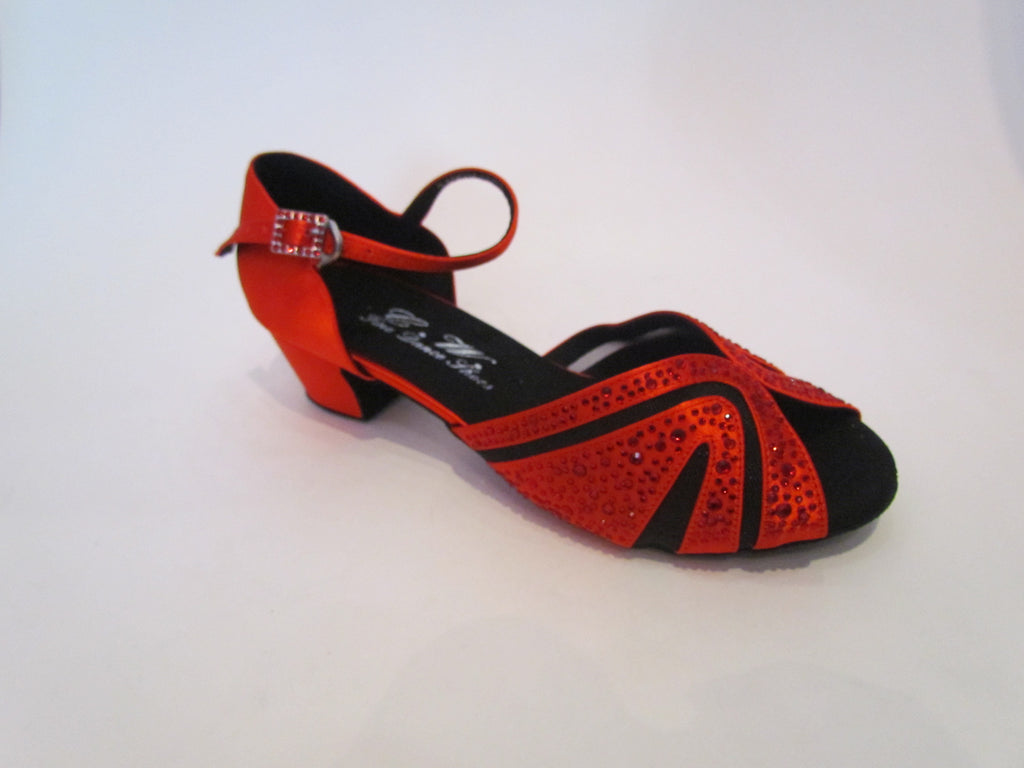 Women's Red Satin with Crystals Salsa/Latin Shoes - 837-42