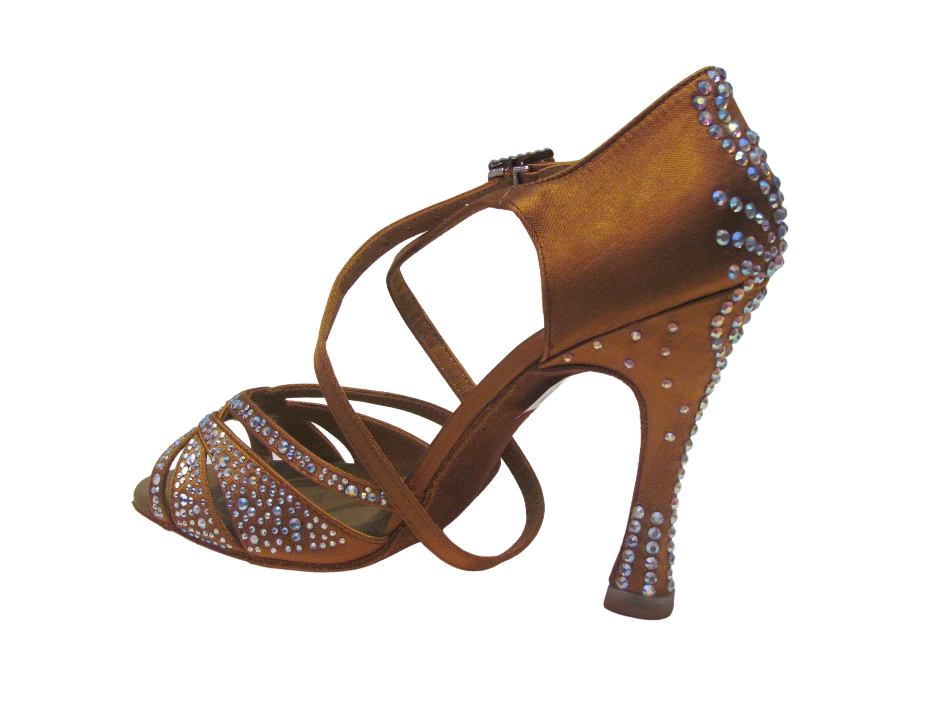 Women's Deep Tan Satin with Crystals Salsa/Latin Shoes - 919