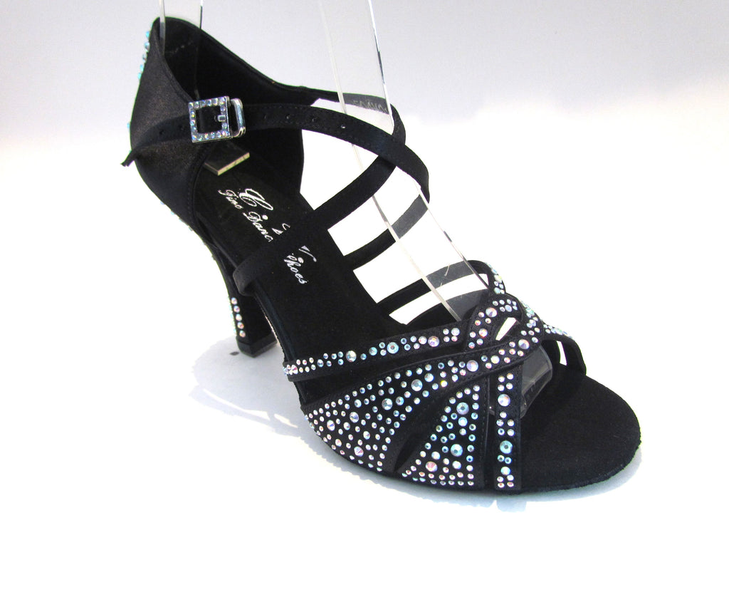 Women's Black Satin with Crystals Salsa/Latin Shoes 919-13 919-25