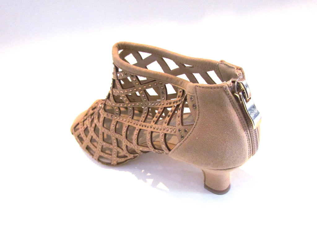 Women's Tan Velvet Crystals Salsa/Latin Boot 1008 -13