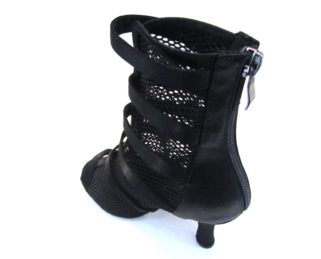 Women's Black Satin Salsa/Latin Boots 1107-23