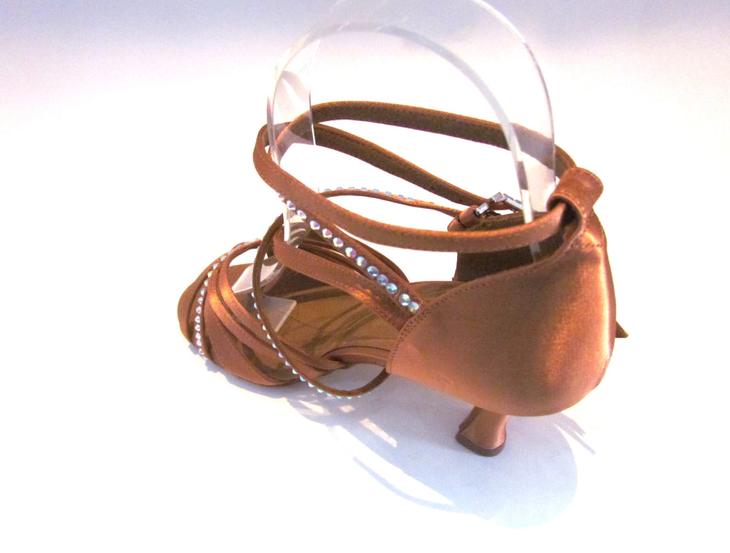 Women's Deep Tan Satin with Crystals Salsa/Latin Shoes - 1133 -35