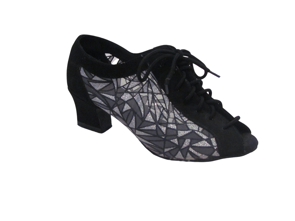 Women's Black Velvet with Silver Mesh Practice Shoes - 164305