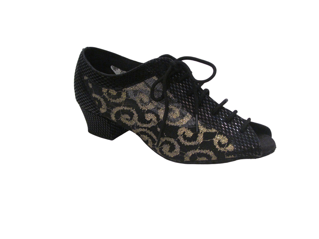 Women's Black Velvet with Silver/Gold Mesh Ballroom/Practice Shoes - 164313