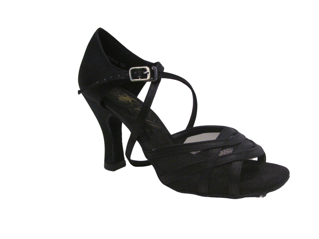 Women's Black Satin Mesh Salsa/Latin Shoes - 165501