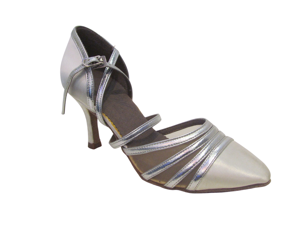 Women's Silver Satin Ballroom Shoes - 166