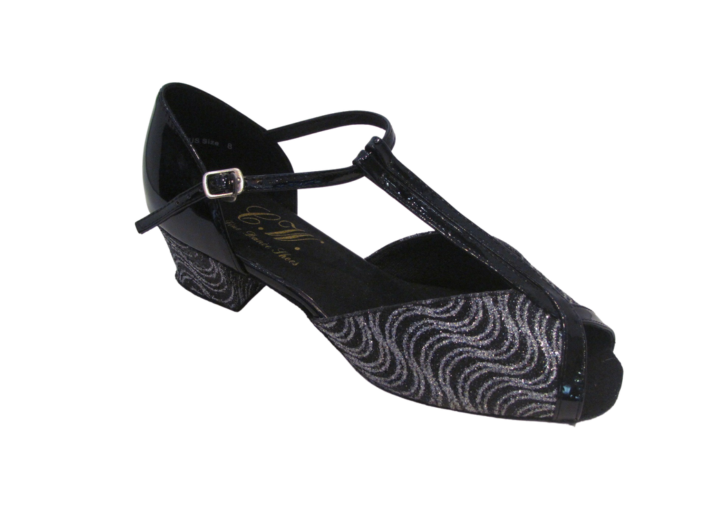Women's Black PU Silver Glitter Salsa/Latin Shoes - 169104