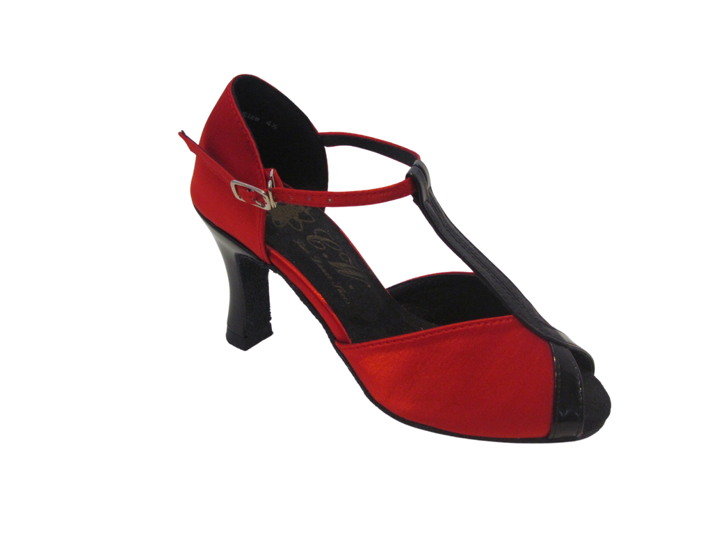 Women's Red Satin & Black PU Trim Salsa/Latin Shoes - 169114