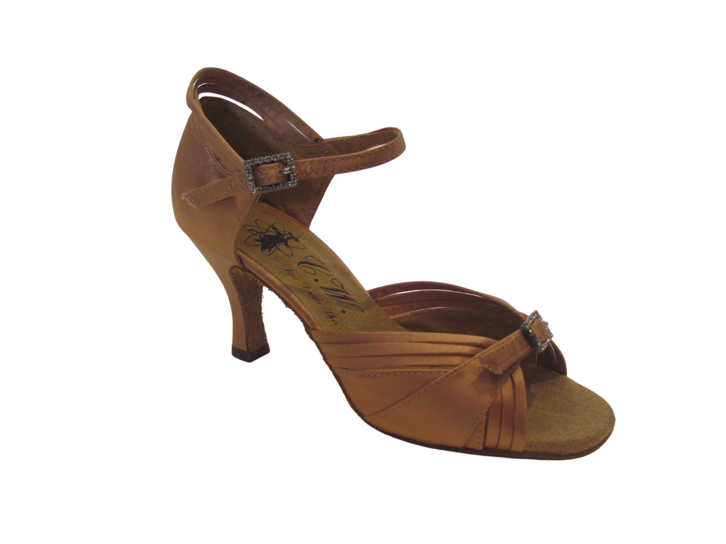 Women's Brown Tan Satin with Diamond buckle Salsa/Latin Shoes - 171901