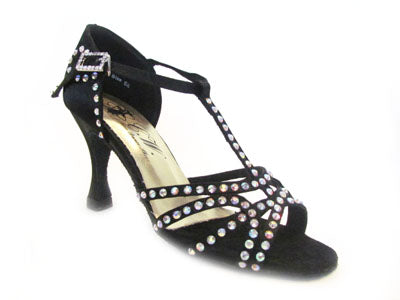 Women's Black Satin with Crystal Salsa/Latin Shoes - 173602