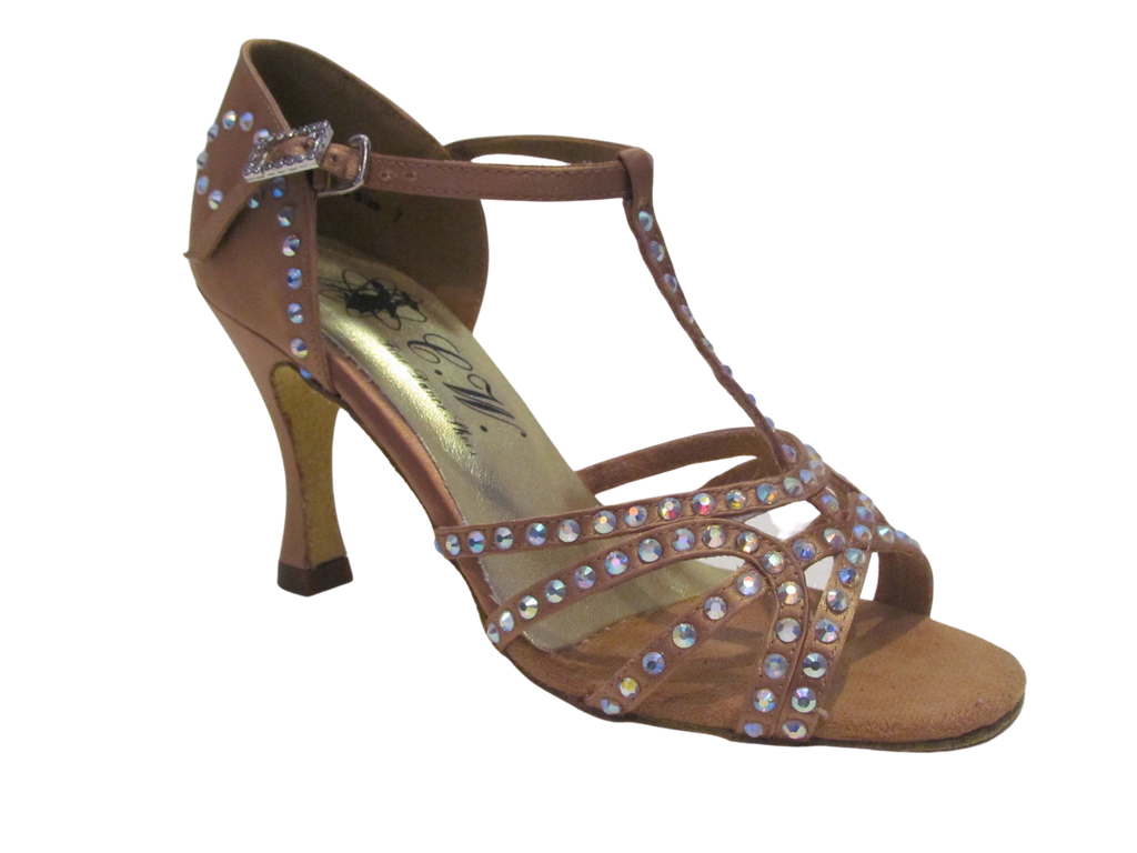 Women's Tan satin with Crystal Salsa/Latin Shoes - 173603