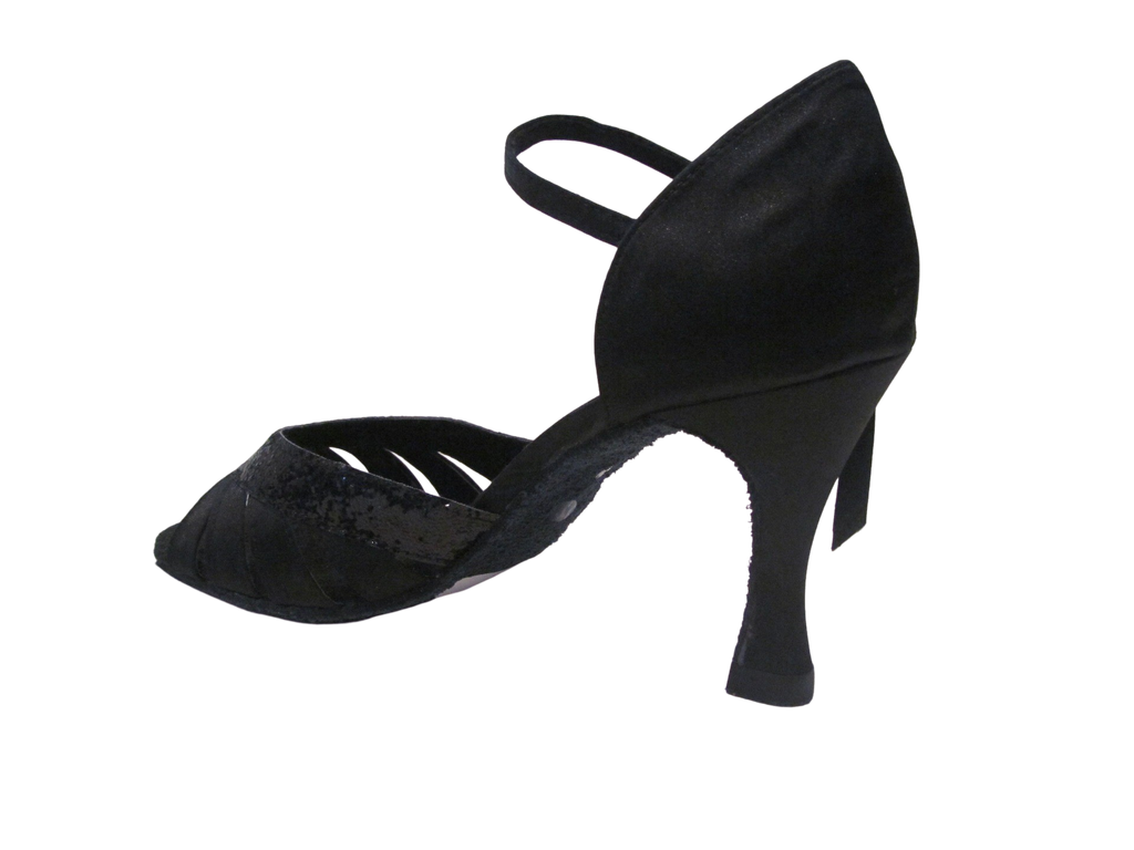 Women's Black Satin & Glitter Salsa/Latin Shoes - 174501