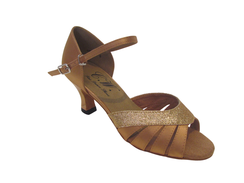 Women's Sparkle Gold with Tan Satin Salsa/Latin Shoes - 174505