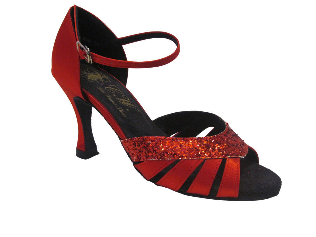 Women's Red Satin with Sparkle Salsa/Latin Shoes - 174508