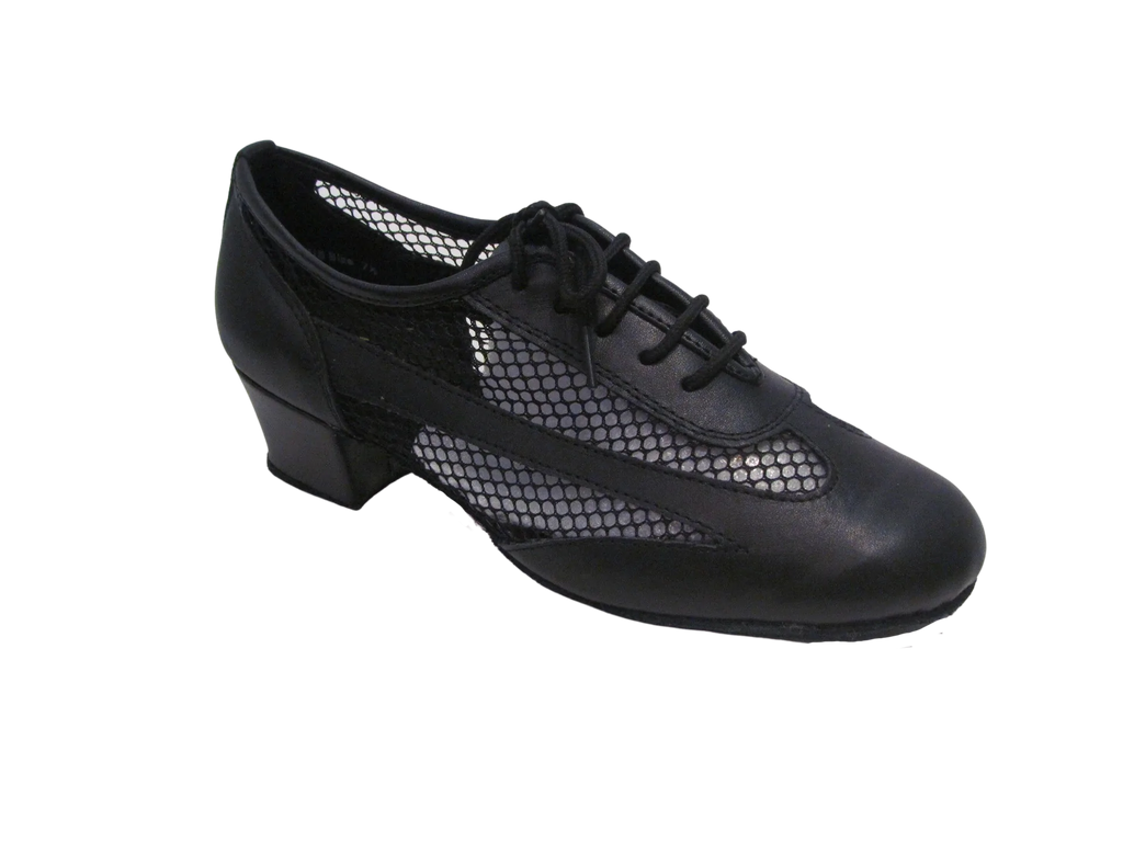 Women's Black Leather with Mesh Practice Shoes - 200901