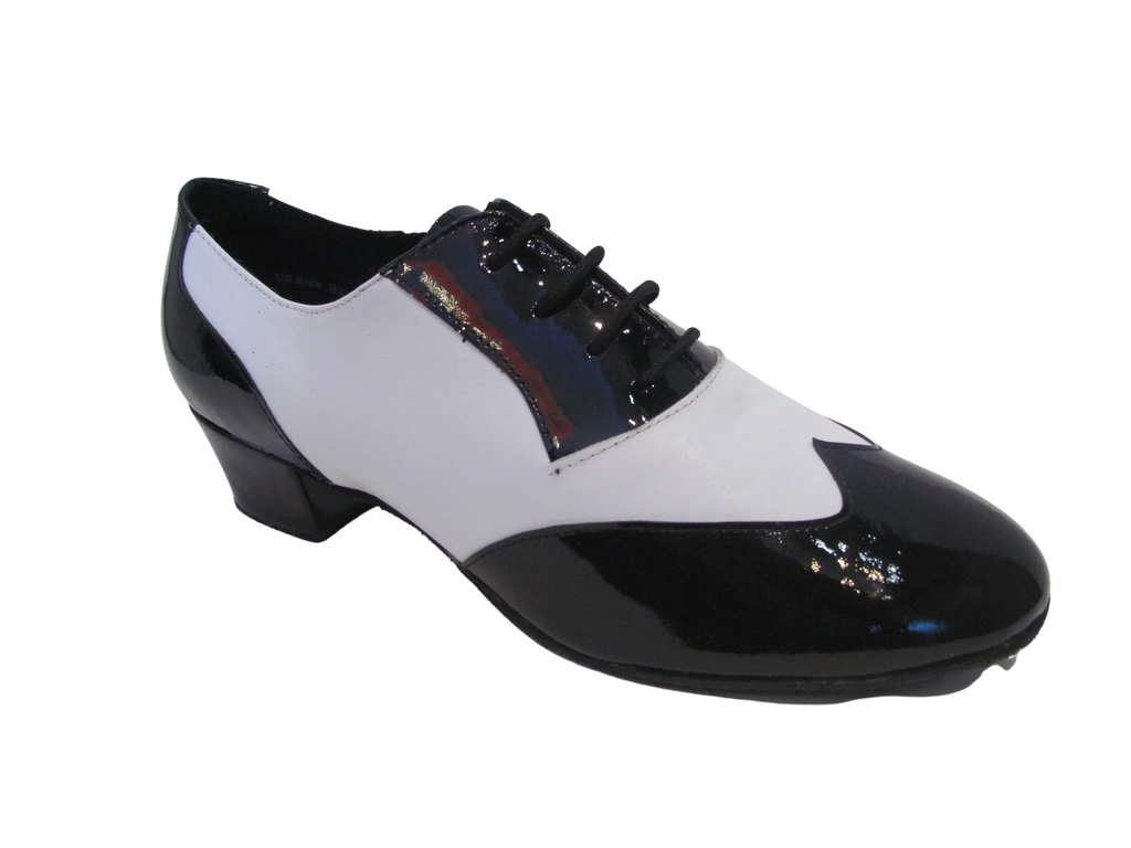 Men's Black and White Leather Patent Latin Shoes - 230903