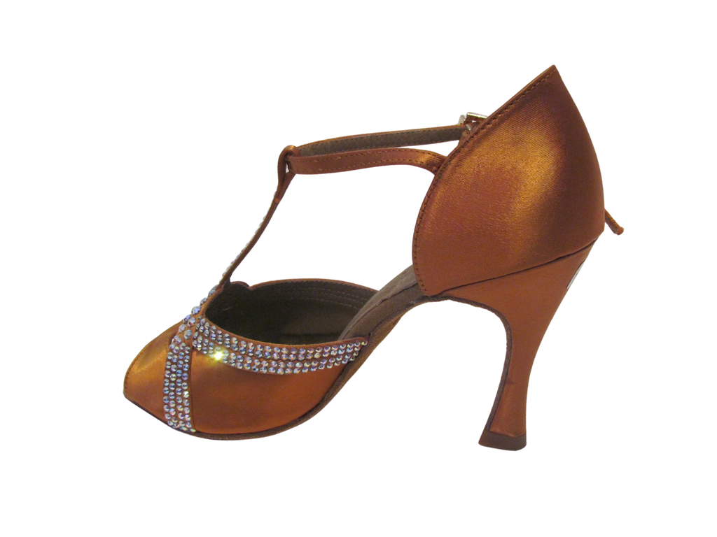 Women's Deep Tan Satin with Crystals Salsa/Latin Shoes - 2373C