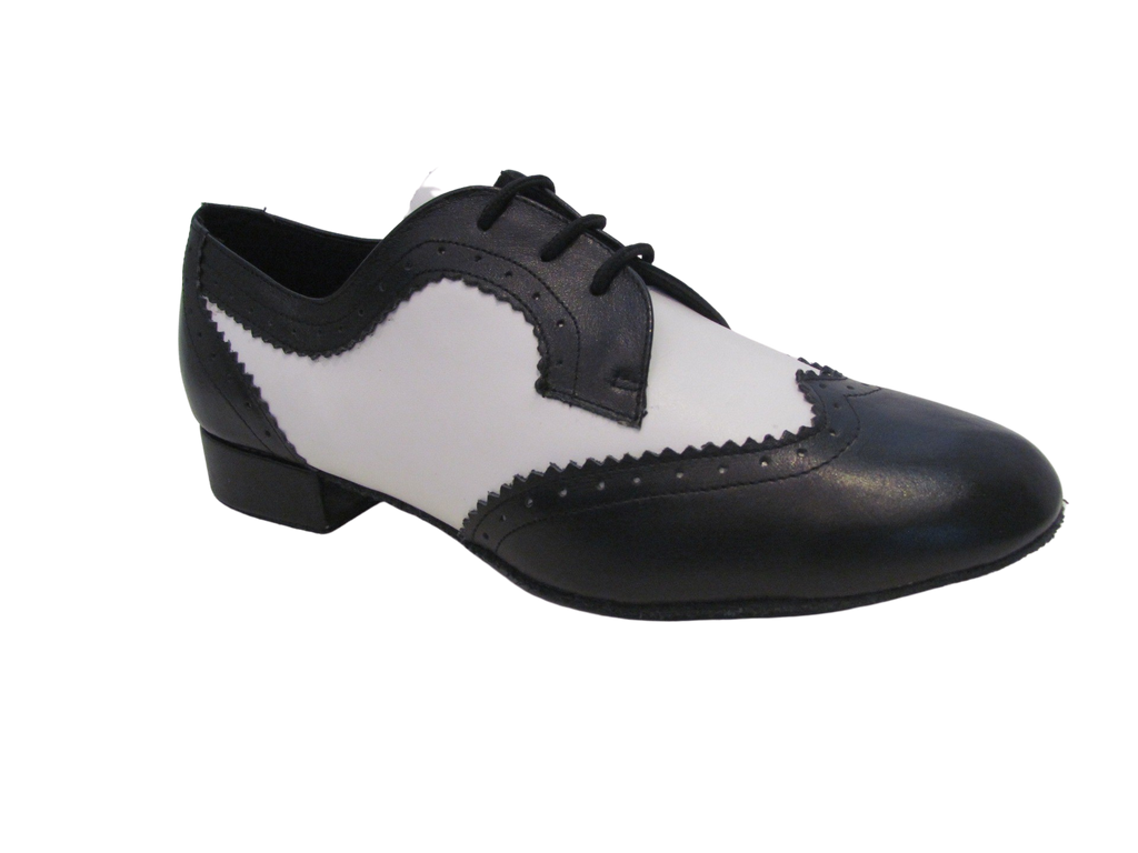 Men's Black and White Leather Standard Shoes - 250901