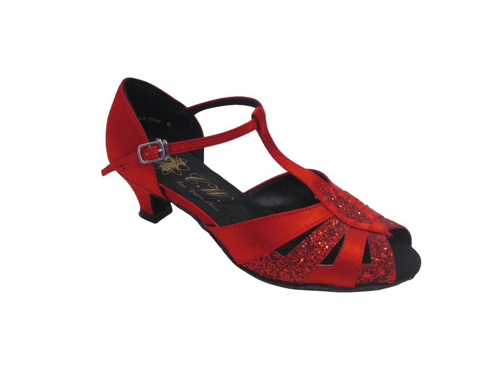 Women's Red Satin/Black with Glitter Salsa/Latin Shoes - 270216/270217