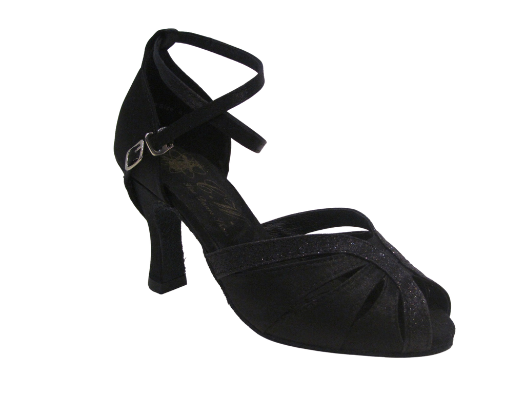 Women's Black Satin & Sparkle Salsa/Latin Shoes - 271308