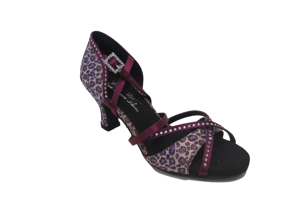 Women's Black/Purple/Tan Leopard Satin with Crystals Salsa/Latin Shoes - 273-13/273-27